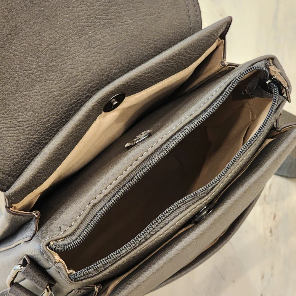 AR New York Men's Leather Gray Multi Compartment Casual Messenger Crossbody Bag